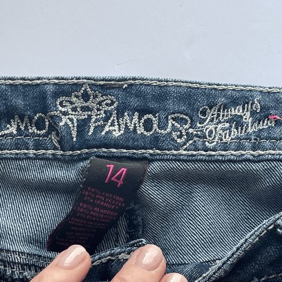 Almost Famous Skinny Distressed Blinged Out Jeans, Size 14 - Picture 5 of 9